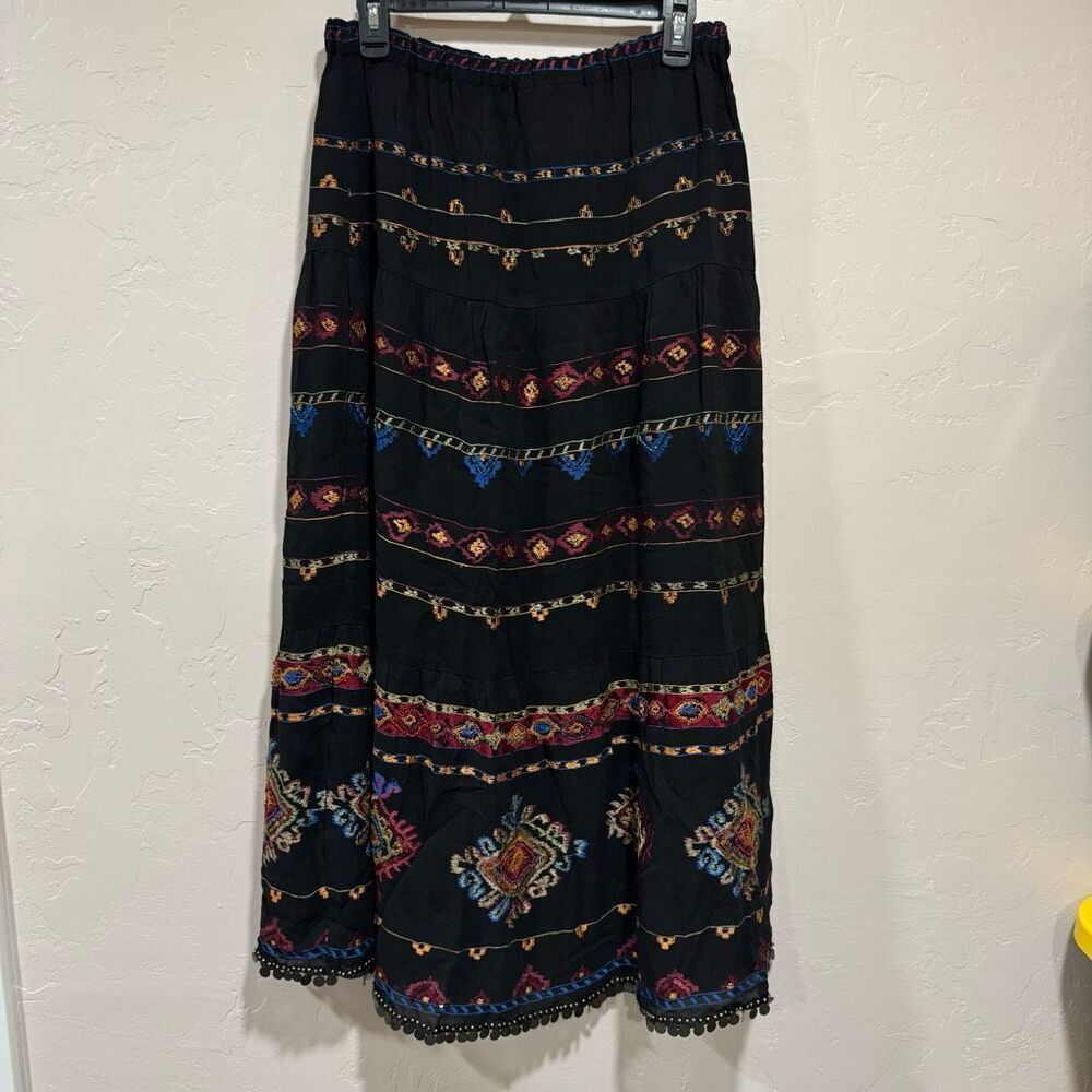 CHICOS Lied Gypsy Maxi Skirt with Embroidery and Coins size 1 - Picture 5 of 8
